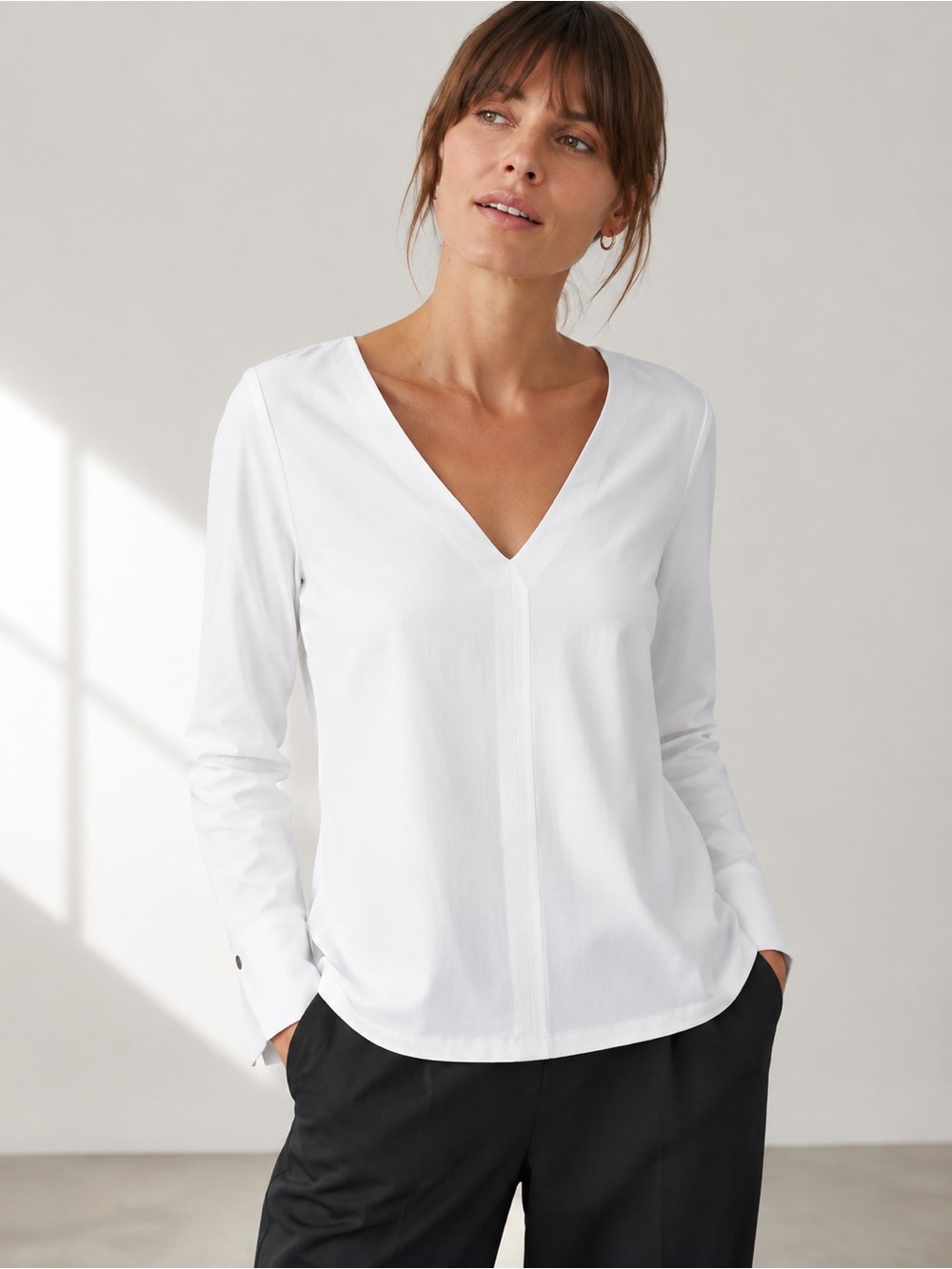Aday Something Tailored technical silk v neck white tunic top size large